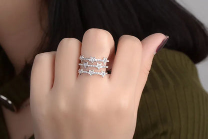 925 Sterling Silver Adjustable Multi-Layer CZ Star Ring