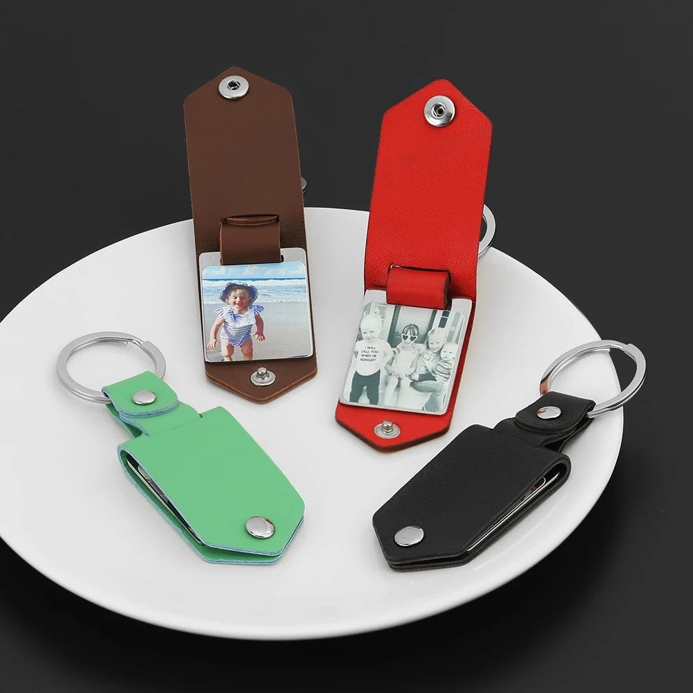 Custom Photo Keychain Personalized Leather Key Ring