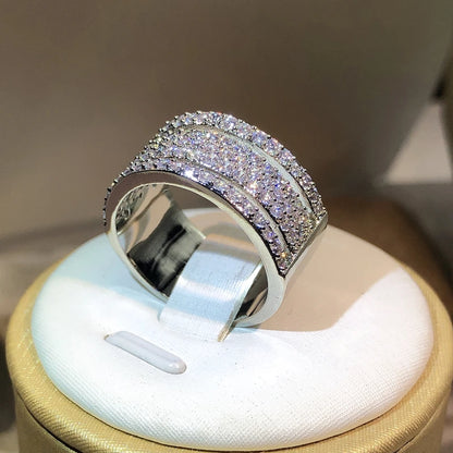 925 Sterling Silver Eternity Three Rows CZ Ring Diamond
