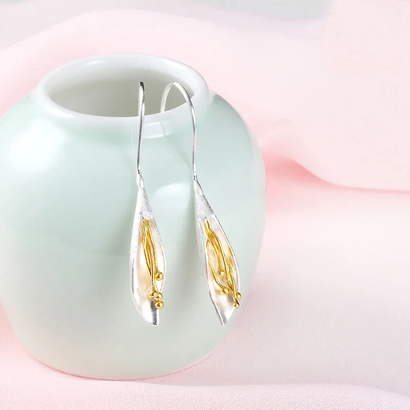 Elegant 925 sterling silver New Design Long Flower Earrings For Women