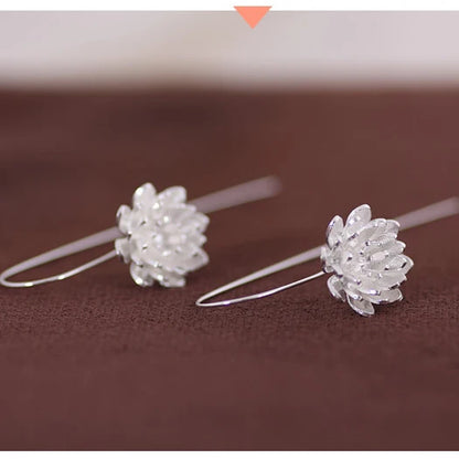 Elegant 925 sterling silver New Design Long Flower Earrings For Women