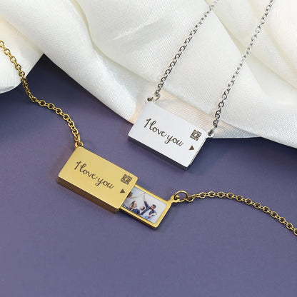 Custom Photo Message Envelope Pendant Necklace Stainless Steel Jewelry Gift