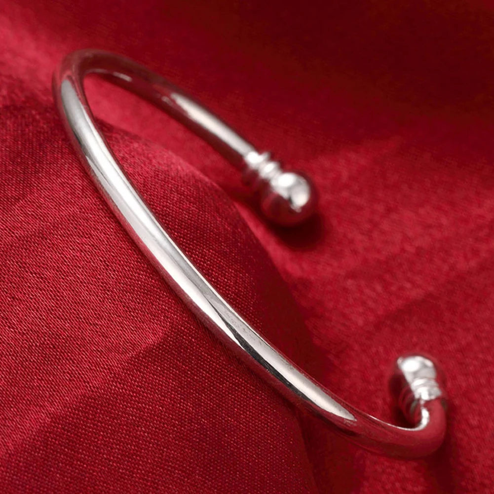 Unisex Trendy Style 925 Silver Round Heart Open Bracelet Jewelry Cuff Bangles