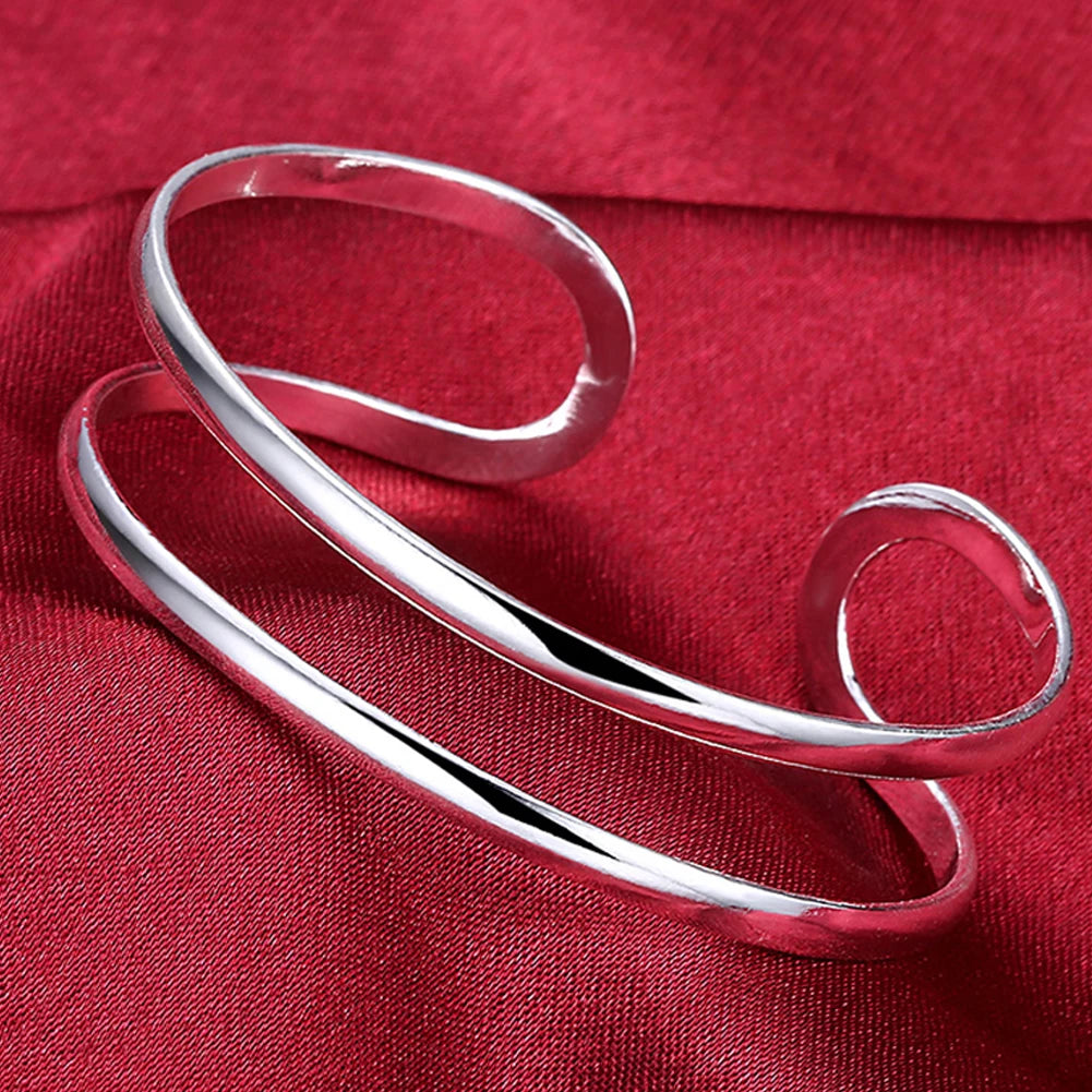Unisex Trendy Style 925 Silver Round Heart Open Bracelet Jewelry Cuff Bangles