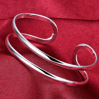 Unisex Trendy Style 925 Silver Round Heart Open Bracelet Jewelry Cuff Bangles