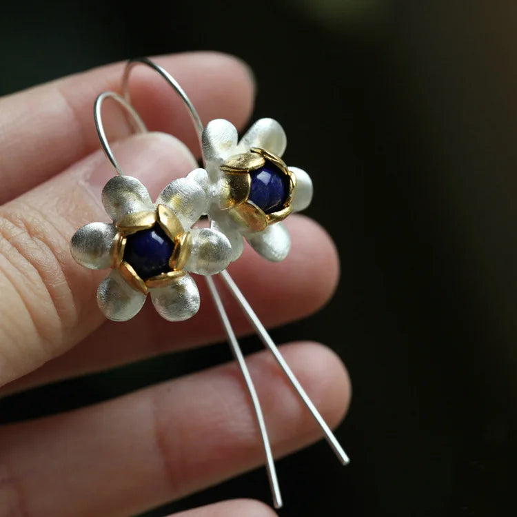 Elegant 925 sterling silver New Design Long Flower Earrings For Women