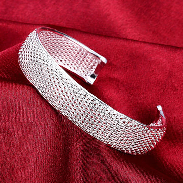 Unisex Trendy Style 925 Silver Round Heart Open Bracelet Jewelry Cuff Bangles