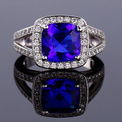 925 Silver Colorful Cubic Zirconia 9mm Cushion Cut Ring Jewelry