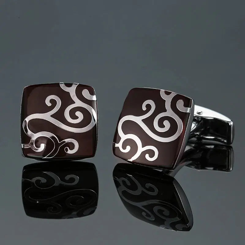 Elegant Mahogany Carbon Fiber Cufflinks for Men's French Shirt