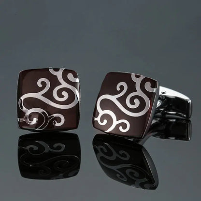 Elegant Mahogany Carbon Fiber Cufflinks for Men's French Shirt