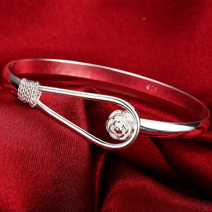 Unisex Trendy Style 925 Silver Round Heart Open Bracelet Jewelry Cuff Bangles