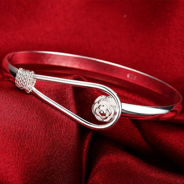 Unisex Trendy Style 925 Silver Round Heart Open Bracelet Jewelry Cuff Bangles