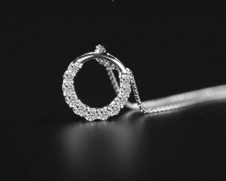 925 Sterling Silver Round zircon Necklace For Women