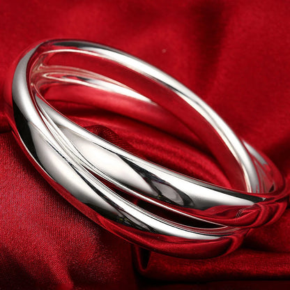 Unisex Trendy Style 925 Silver Round Heart Open Bracelet Jewelry Cuff Bangles