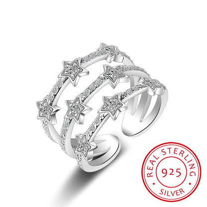 925 Sterling Silver Adjustable Multi-Layer CZ Star Ring