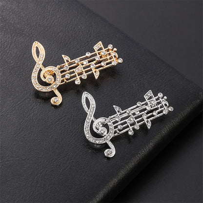 Elegant Unisex Music Note Crystal Brooch Design