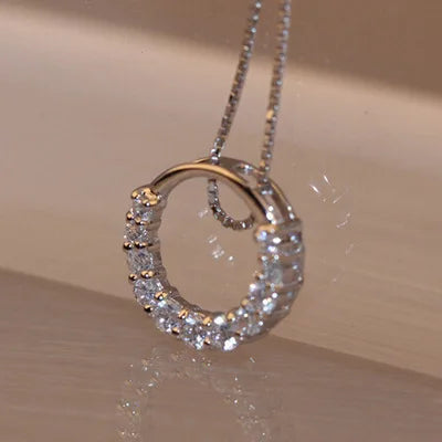 925 Sterling Silver Round zircon Necklace For Women