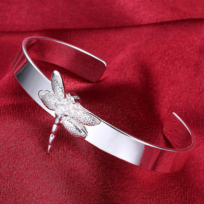 Unisex Trendy Style 925 Silver Round Heart Open Bracelet Jewelry Cuff Bangles