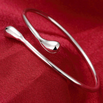 Unisex Trendy Style 925 Silver Round Heart Open Bracelet Jewelry Cuff Bangles