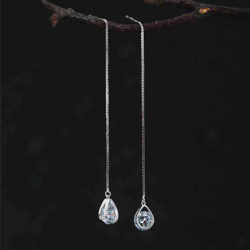 Hot Sale 925 Sterling Silver Long Water Drop Earrings  for Women