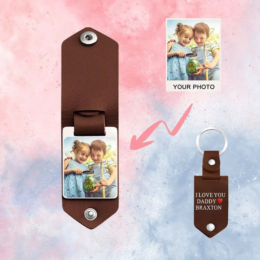 Custom Photo Keychain Personalized Leather Key Ring
