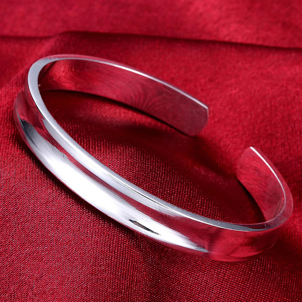 Unisex Trendy Style 925 Silver Round Heart Open Bracelet Jewelry Cuff Bangles
