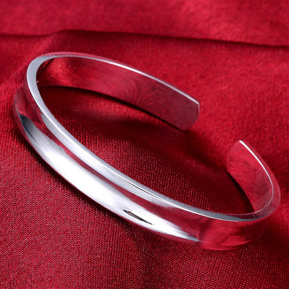 Unisex Trendy Style 925 Silver Round Heart Open Bracelet Jewelry Cuff Bangles