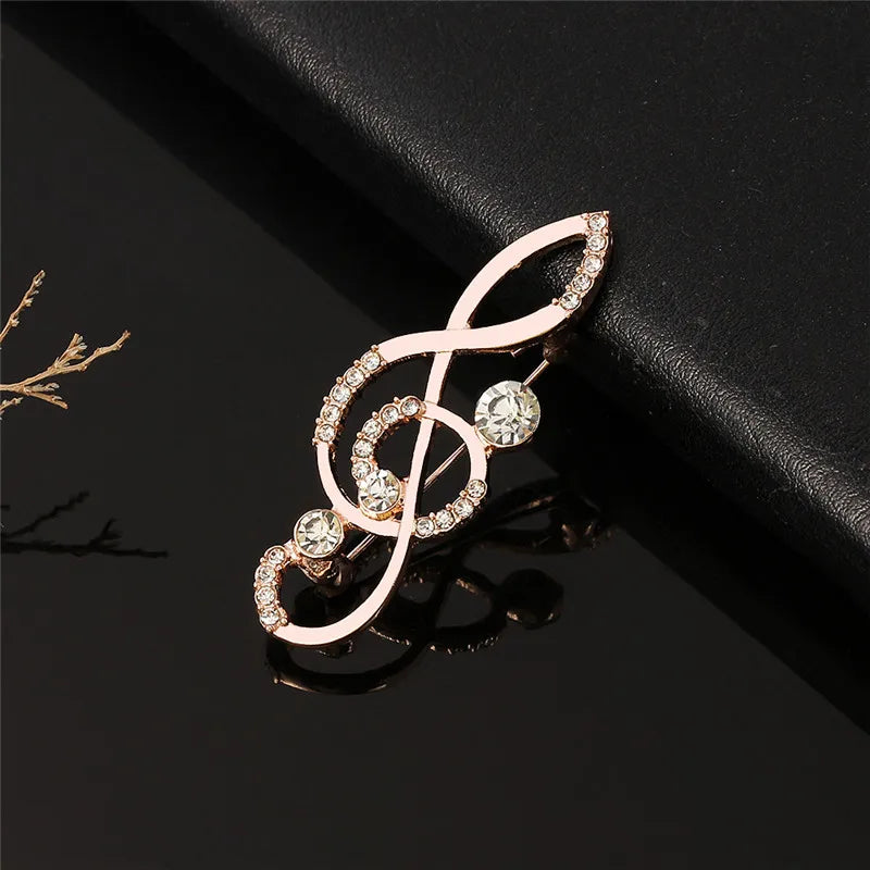 Elegant Unisex Music Note Crystal Brooch Design