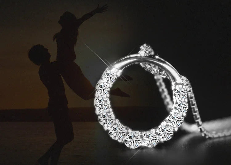 925 Sterling Silver Round zircon Necklace For Women