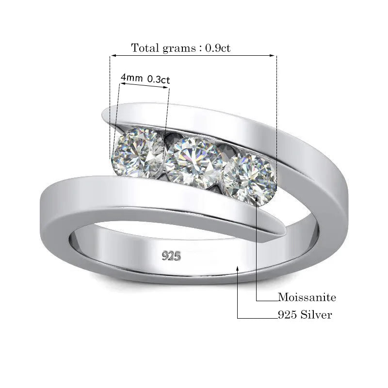 3-Stone Moissanite Sterling Silver Engagement Ring