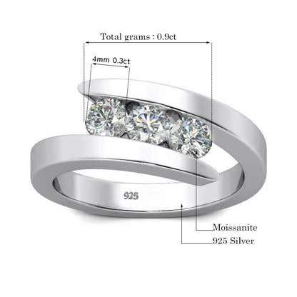 3-Stone Moissanite Sterling Silver Engagement Ring