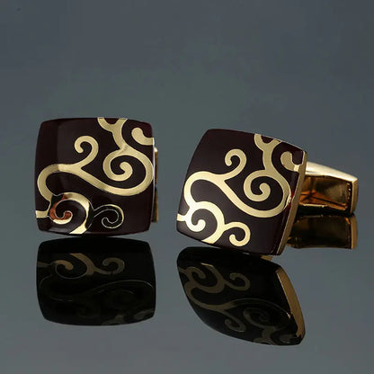 Elegant Mahogany Carbon Fiber Cufflinks for Men's French Shirt