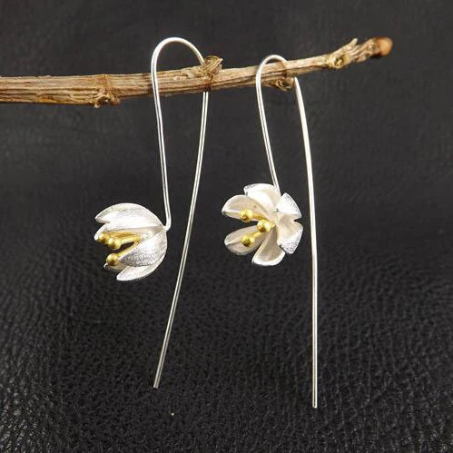 Elegant 925 sterling silver New Design Long Flower Earrings For Women