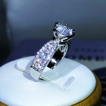 S925 Silver Luxury Sparkling Six-Claw White Zircon Ring