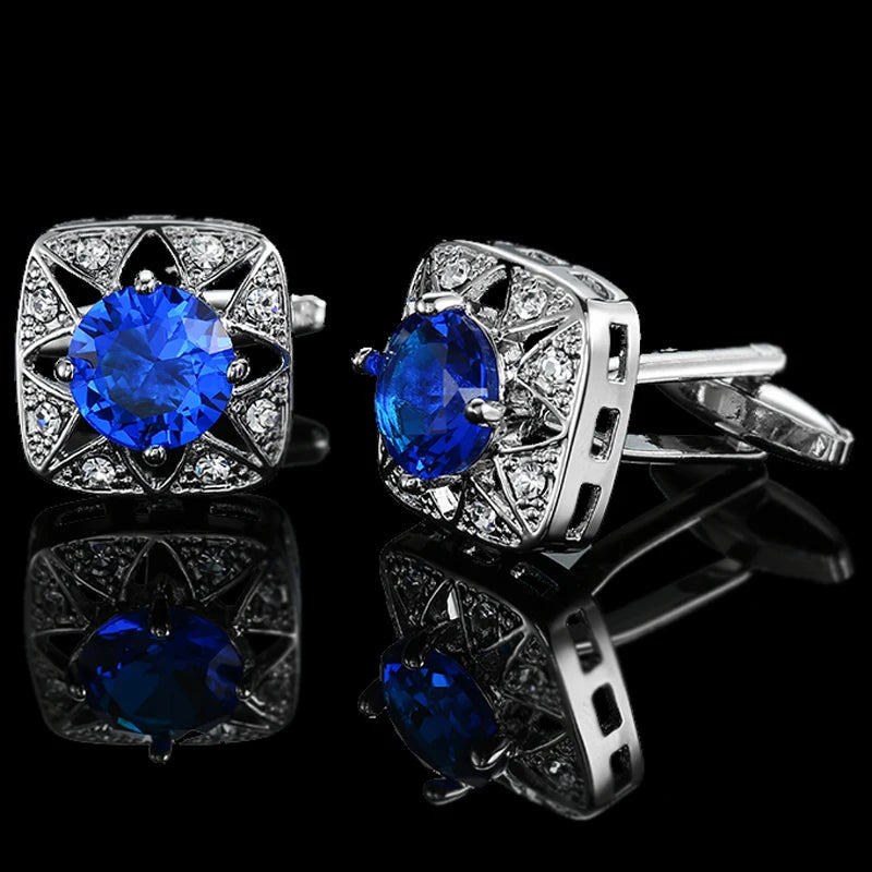 Unisex Blue Crystal zircon Cufflinks Classic Style Jewelry Gifts