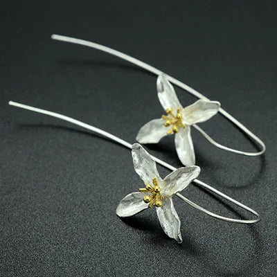 Elegant 925 sterling silver New Design Long Flower Earrings For Women
