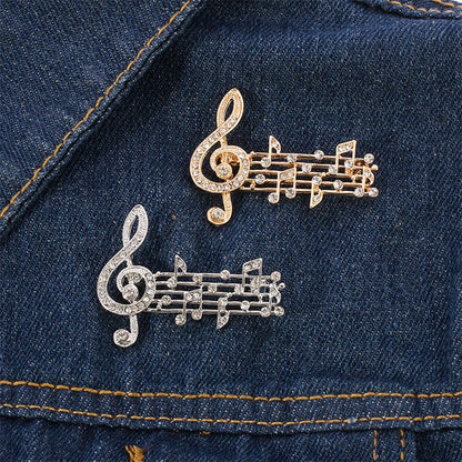 Elegant Unisex Music Note Crystal Brooch Design