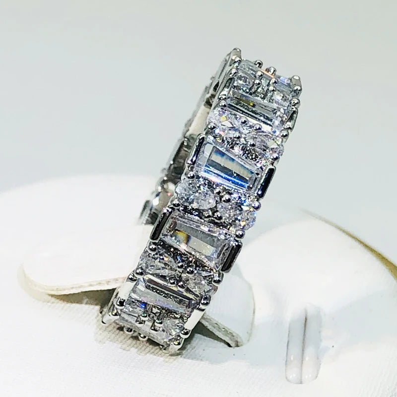 S925 Silver Bar White Zircon Ring Jewelry for Women