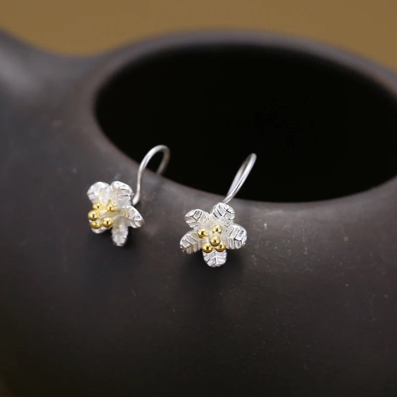 Elegant 925 sterling silver New Design Long Flower Earrings For Women