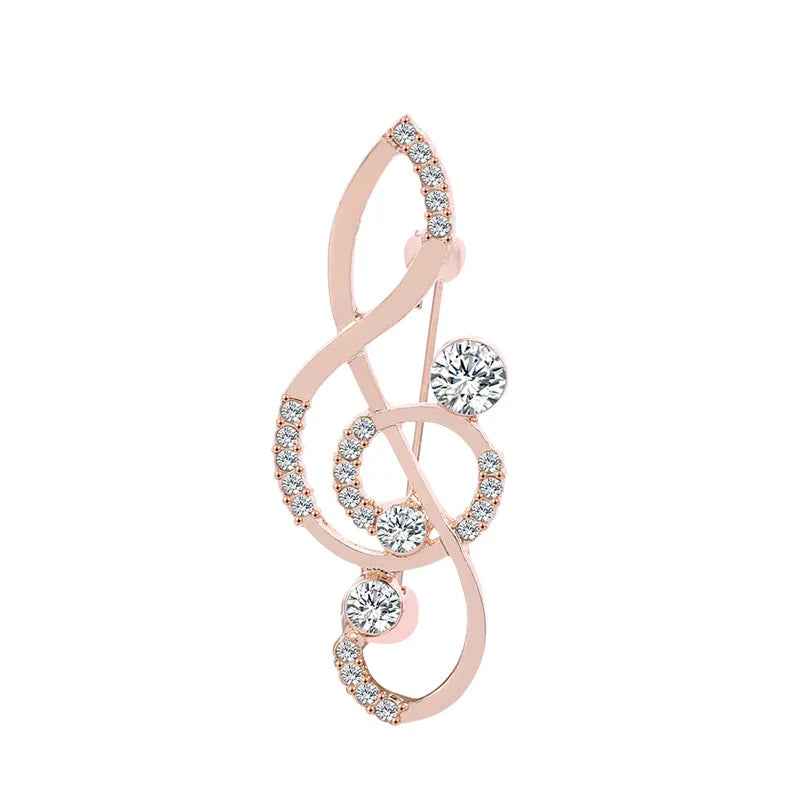 Elegant Unisex Music Note Crystal Brooch Design