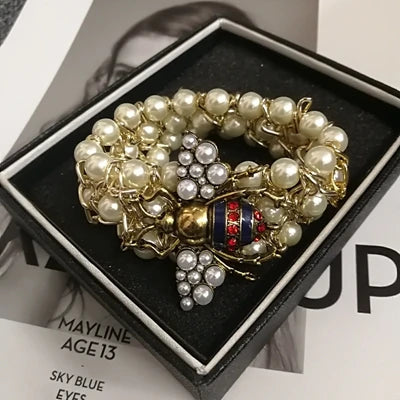 Luxury Handmade Elastic Pearl Bee Bracelet Bangle Jewelry For Women Party Gift