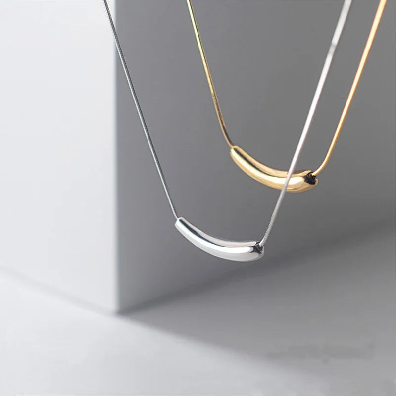 925 Sterling Silver Geometric Pipe Pendant Necklace Jewellery For Women