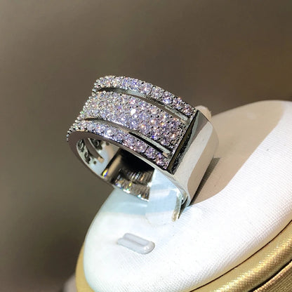 925 Sterling Silver Eternity Three Rows CZ Ring Diamond