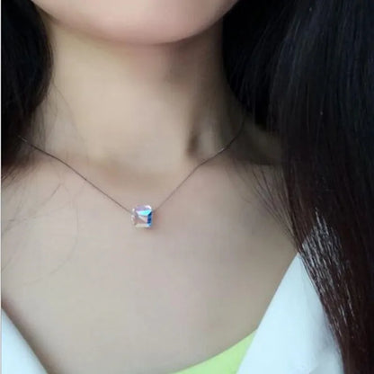 925 Sterling Silver Jewelry Light Candy Square Crystal Pendant Necklace For Women