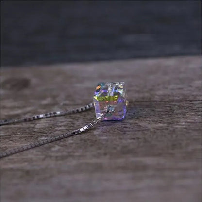 925 Sterling Silver Jewelry Light Candy Square Crystal Pendant Necklace For Women