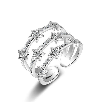925 Sterling Silver Adjustable Multi-Layer CZ Star Ring