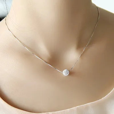 S925 Pure Silver Necklace – Elegant Crystal Ball Chain Design