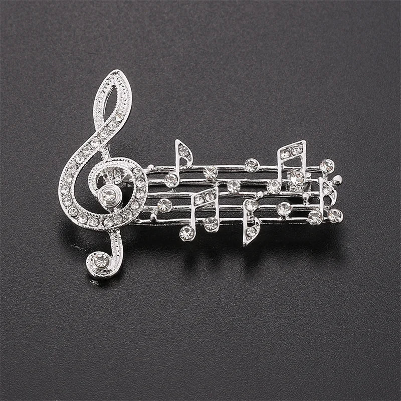 Elegant Unisex Music Note Crystal Brooch Design