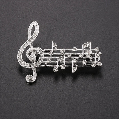 Elegant Unisex Music Note Crystal Brooch Design