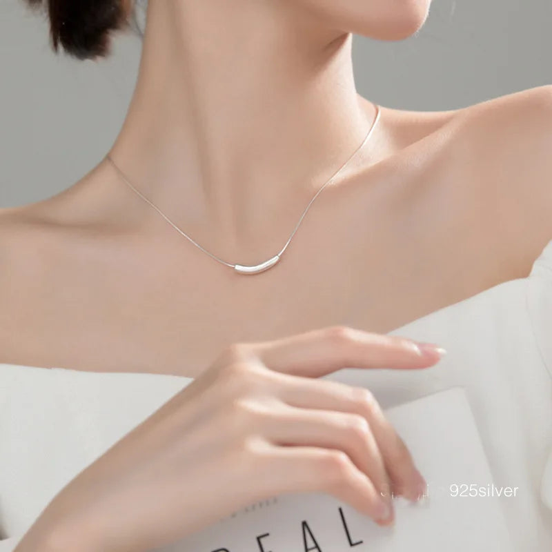 925 Sterling Silver Geometric Pipe Pendant Necklace Jewellery For Women